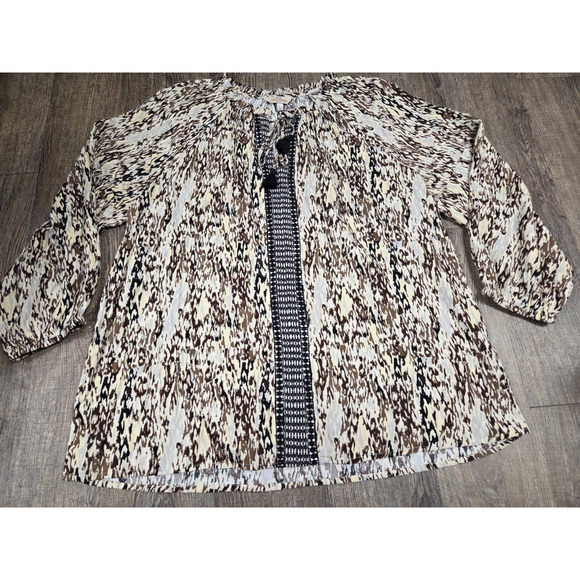 Casa Cabana Tops - Casa Cabana Black Brown Beige Boho Tassel Blouse Size Large Shirt